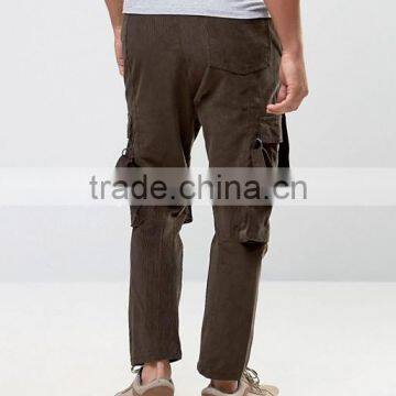 Custom Manufacturer Utility Pockets Strap Drop Crotch 100% Cotton Cord Breathable Functional Brown Men's Cargo Bib Pants photo-2