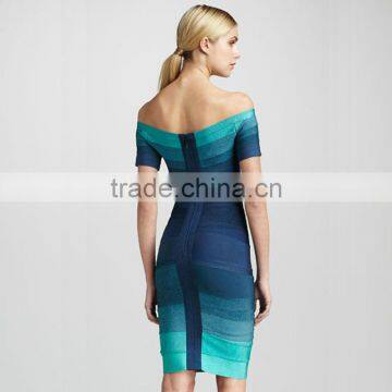 High Quality Short Sleeve Blue Gradient Bandage Dress New Arrival Cute Brand Dress photo-3