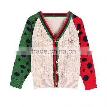 High Quality Contrast Color Cable Knit Boy's V-neck Cardigan Sweater photo-3
