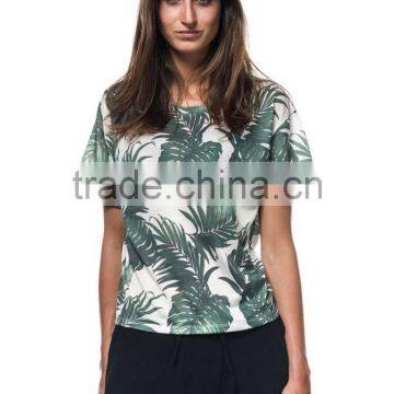 Womens All Over Print t Shirt, Oversize t Shirt Woman, Leaf Print t Shirt photo-2