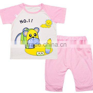 oem factory nice baby boys girls 2 piece knit summer printing clothes set