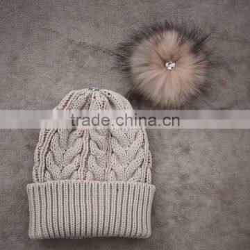 Myfur Knitted Beanie Slouchy Unisex Cap Baggy Skull Ski Keep Warm Hat With Fur Ball
