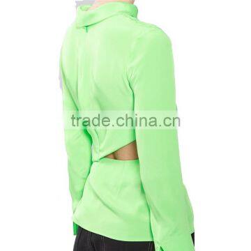 2017 OEM Girls Street Clothing Twisted Cut Fluore Green Blouse Designs photo-3