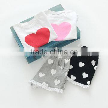 Summer cotton heart printing t-shirts and shorts girls clothing sets