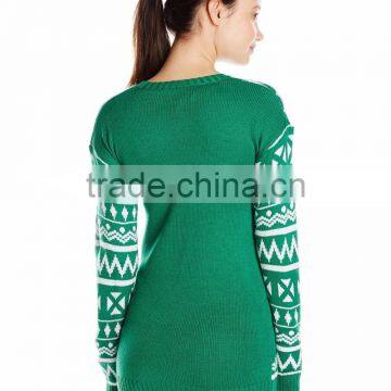 Women Green Sweater Rhinestone Embelished Snow Globe Design Christmas Sweater With Led Light photo-2
