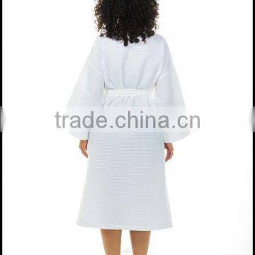 Cotton Waffle Bathrobe Satin Style Bath Gown Waffle SPA Long Down Robes photo-2