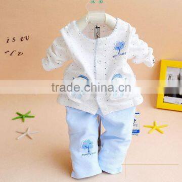 Light blue embroidered toddler cotton flannel pajamas