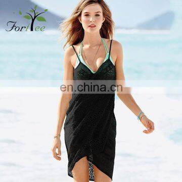 Beachwear ladies summer casual sexy bikini crochet black cover up beach dress