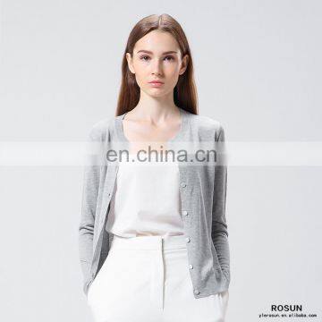 Factory Wholesale Grey Color Knitting Sweater Women Cardigan with Button fastening