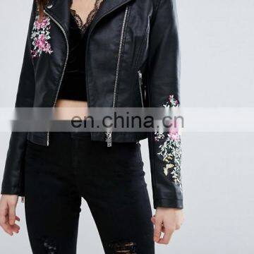 2017 Fahsion Style Custom Woman's PU Leather Waterproof Biker Jacket Plain Bomber Jacket photo-4
