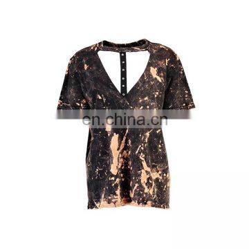 Custom Short Sleeve Halter v Neck Cotton Sublimation Women t Shirt photo-3