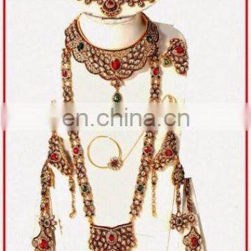 Arabic polki bridal jewelry set with necklace & Mang tika-Online wholesale Rhine stone bridal jewelry-Dulhan sets