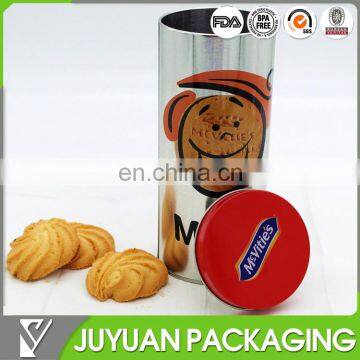 Hot sale round biscuit metal tin boxes packaging cookies with lid