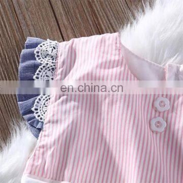 Newborn Baby Short Sleeved Romper Striped and Heart Pattern Cotton Fly Sleeve Baby Girl Lace Romper photo-5