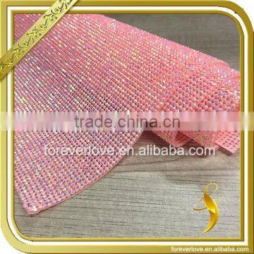 China shoe decoration pink crystal sheets hot fix rhinestones mesh in bulk FRM-234