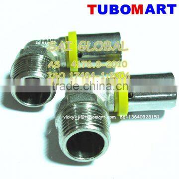 High quality brass copper CW614N equal elbow for pe al pe gas pipe