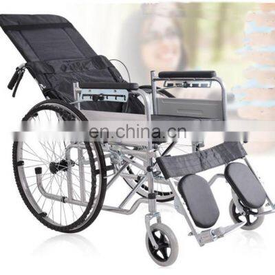 Multi-function full lying back foldable manual wheelchair for elederly with bedpan