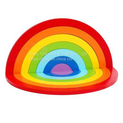 Custom educational Wooden Rainbow Puzzle Montessori Toy, Wooden Block Puzzle Games For Kids