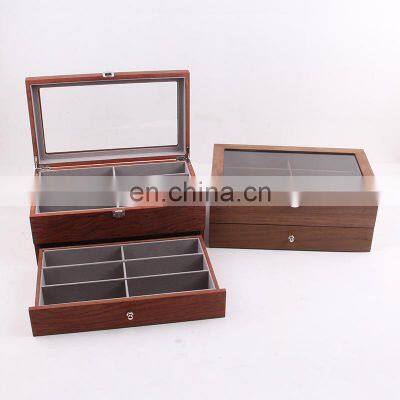 Custom wooden double-layer rosewood Watch glasses jewelry storage box 8 12 bit walnut glasses storage box