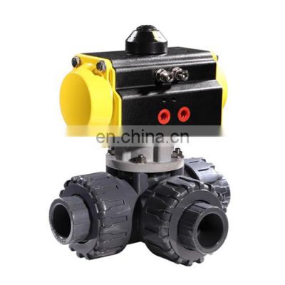 COVNA HK57-T 3 Way  Double acting Type double union UPVC Plastic Pneumatic Actuated Ball Valve