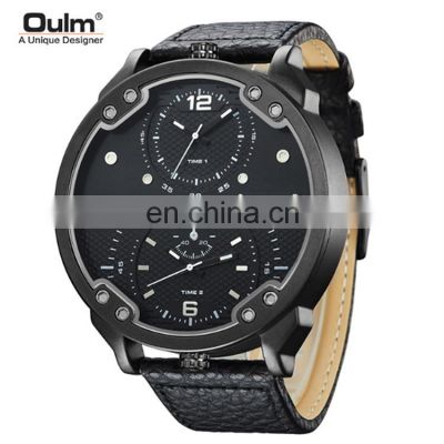 Charm Oulm 3548M Men Quartz Brand Watches Leather Strap Can Own Case Thin Chronograph Sport Wrist Watch