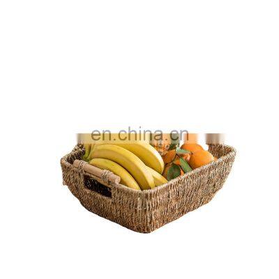 Customizable wholesale Cheap Hand-Woven Large Storage Baskets with Wooden Handles Seagrass Wicker Baskets