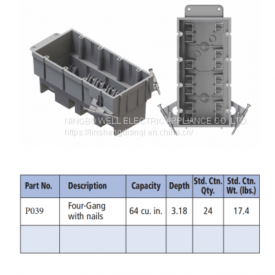 NEW WORK 4-GANG PVC BOX-64 CU. IN