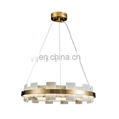 Custom luxury Spanish alabaster round chandelier for bedroom living room dining room low ceiling LED warm white pendant light