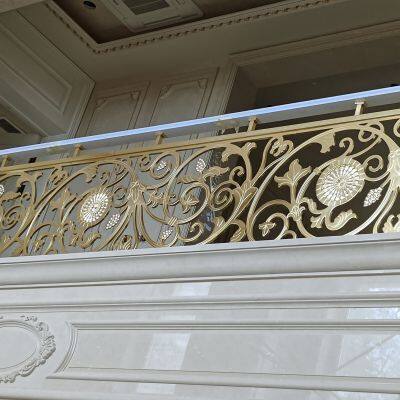Curved Rotating Villa Stairs European Brass Engraved Sandblasted Gold-plated Handrails photo-4
