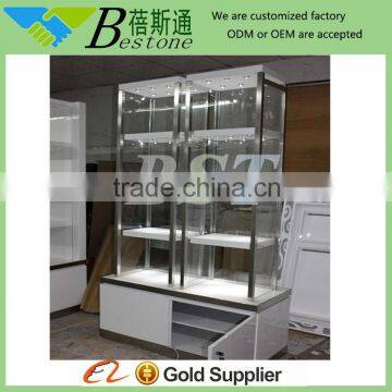 fashion wall glass display cabinet, wooden mobile display furniture