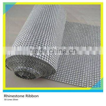 5 Yards 50 Rows Silver Plastic Rhinestone Mesh Roll Wedding Crystal Rhinestone Mesh Ribbon