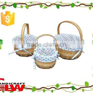 wood chip gift basket type, storage basket, wedding decorative basket with flexible handle and liner