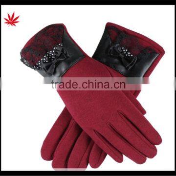 Lady's simple style affordable leather-cloth warm gloves with supersoft polyester lining