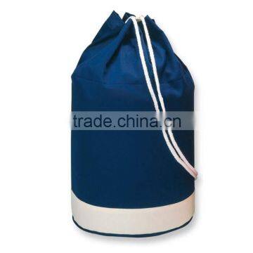 navy barrel-shaped drawstring storage bag