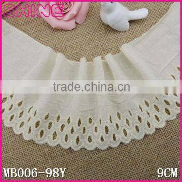 In Stock Factory Sale Cheap 3.67" Bleach Creamy White 100% Embroideried 9cm Cotton Guipure Lace Fabric