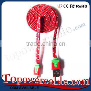 Hot Selling Colorful Mobile Phone Accessories Flat Nylon Braided USB Cable