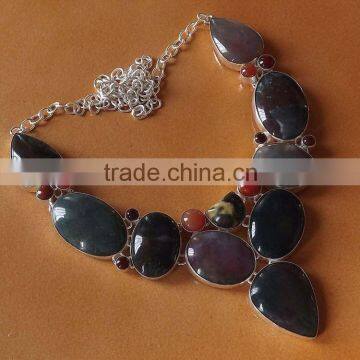 Blood Stone, Carnelian Necklace plated 925 Sterling Silver 115 Gms 18-20 Inches