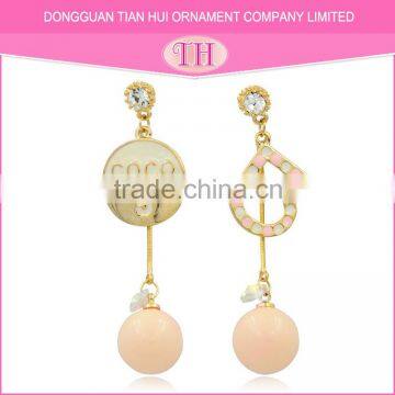 low moq zinc alloy pink number dangle crystal fashion earring designs new model earrings