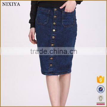 New Fashion Lady Women's Button Front Midi Denim Skirt