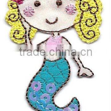 Mermaid embroidery/Blue Sequins--Iron On Embroidered Applique/Beach, Sea Creatures/embroidery applique for children