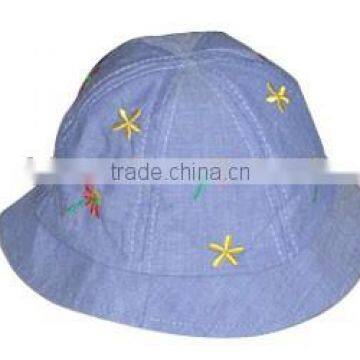 Floral embroidery children sun hat customl cotton kids baby bucket hats made in china