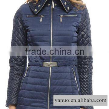 Woman designer blue coats-stylish padded winter jackets autumn OL jacket