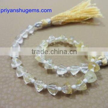 Golden Rutilated Quartz Faceted 6*6 mm Trillion Shape Briolette Beads Straight Drilled 6 Inches Strand Length Loose Gemstones