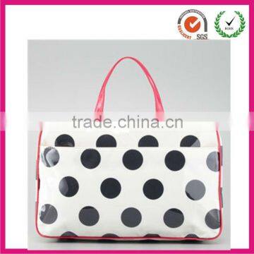 Nice cream/black polka-dot cosmetic duffel bags tote for sunny girls