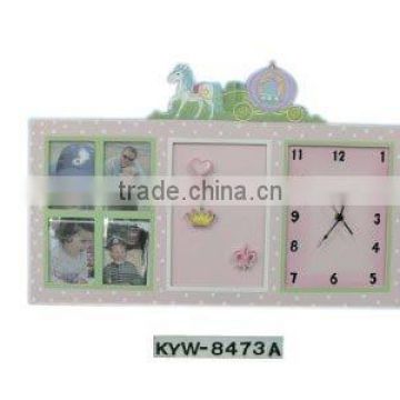 Kids Wooden Cinderella Design Photo Frame With Clock