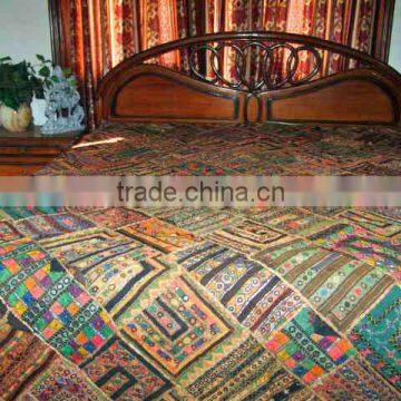 Gold Thread Multi Patchwork Embrooidered Kutch Bedcover Tribal Kutch Bedcover