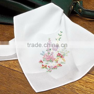 Hand embroidered white linen handkerchief-design 8