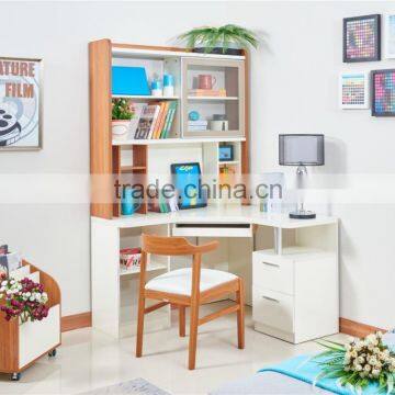 Modern glossy white shining and teak color workstation/desk set