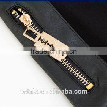 Ladies Side Spell Leather PU Zipper Leggings With Two Pocket Back photo-5