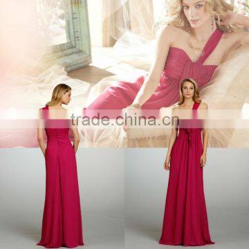 Wholesale Custom Made One Shoulder A-line Gathered Empire Ruffle Detail Floor Length Bridesmaid Dress 5311